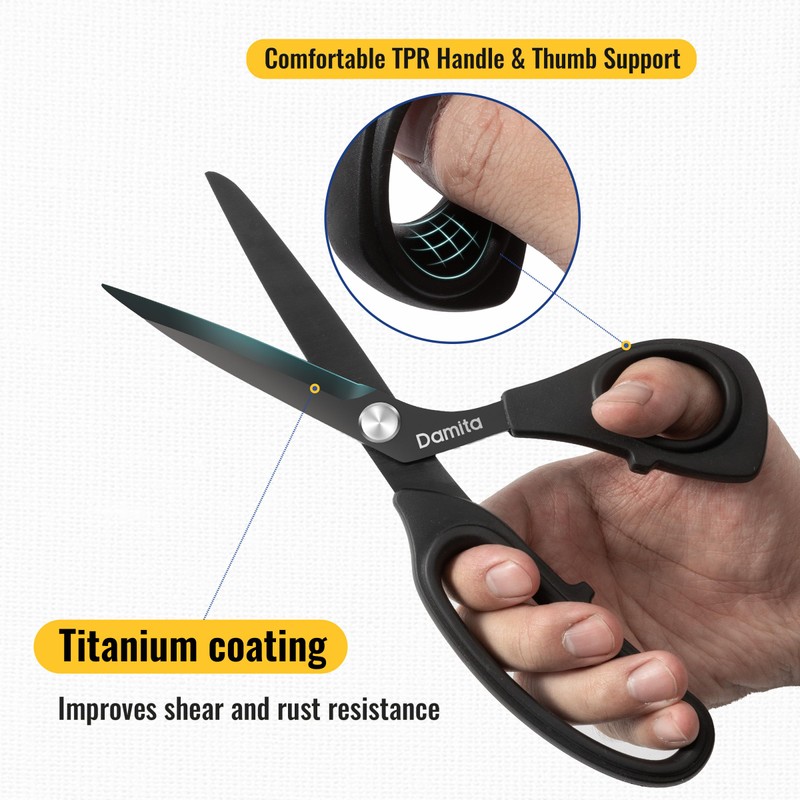 Damita 8.5" Heavy Duty Sewing Scissors - Black Titanium Coated