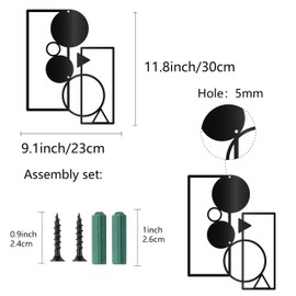 CREATCABIN Metall-Wanddekoration,Geometrische,Minimalistische Schwarze Eisen-Wandkunst,Abstrakte Moderne Wandbehang-Dekoration,Kreisförmige Rechteckige Silhouette,Ornament Für Zuhause,Zimmer,23x30cm