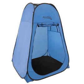 RecPro Portable Pop Up Privacy Tent | Changing Room, Toilet, Shower, Rain Shelter for Camping & Beach | Includes Carry Bag, Ground Cover, and rain Cover (with Rug Stakes, Blue)
