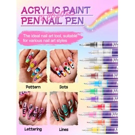 EBANKU 12 Color Nail Art Pens Set, 0.5 MM 3D Nail Polish Pens Acrylic Paint Pens Nail Markers for Nail Art Drawing Painting Nail Point Dotting Pen Nail Design Kit Home Nail Salon DIY