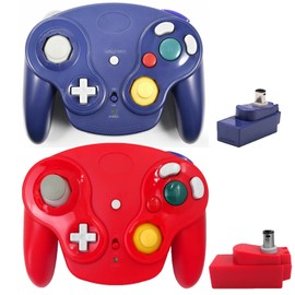 Game Cube Controller,NGC 2.4G Wireless Classic Controller for Wii Game Cube, With Receiver Adapter (Blue and Red)