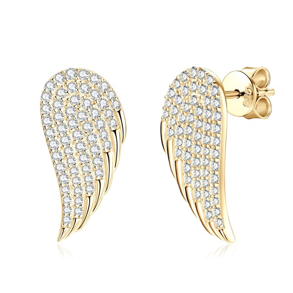 AINUOSHI Angel Wings Stud Earrings Pave Moissanite Stones Sterling Silver