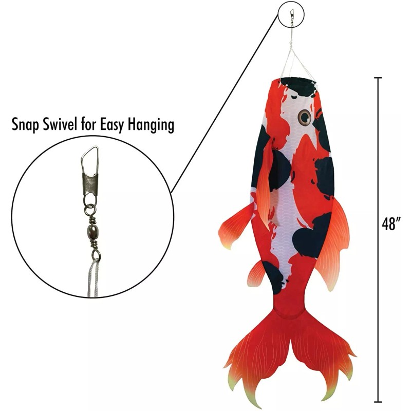 In The Breeze WINDSOCK--48" Red Black Koi Windsock, Diva, Spinner