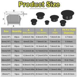smseace 305pcs 9-Sizes Plastic Hole Plug for Round Holes 1" 7/8" 3/4" 5/8" 1/2" 3/8" 5/16" 1/4" 1/5" Nylon Hole Plugs Circular Hole Cover Plastic Plug for Furniture,Cabinet,Kitchen