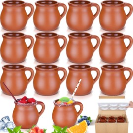 Gejoy Pack of 12 12 oz Cantaritos De Barro Clay Cups Mexican Clay Mugs Fiesta De Barro Mexicanos Coffee Mugs, Cocktail Glasses and Tea Cups for Tequila, Margaritas, Mojitos Cold Hot Drinks (Brick Red)