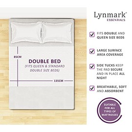 Lynmark Lynmark? Washable Bed Protector/Pad with Tucks - Double Bed Size, Mattress Sheet protector for Incontinence & Bedwetting, 100% Waterproof mat, Absorbs up to 8 Cups,135x85 cm White Pack of 1
