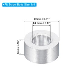 PATIKIL M4 Aluminum Spacer, 20 Pack 4.2mm ID x 8mm OD x 4mm L Metal Spacer Aluminum Round Plain Finish Spacer Screw Standoff for 3/16" or M4 Screw Bolts