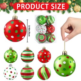 JOISHOP 12pcs Christmas Tree Baubles, 3.15 Inch Hanging Christmas Balls Ornaments Glittering Red and Green Christmas Baubles Shatterproof Balls with Strings for Xmas Tree Decorations