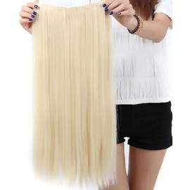 Real Fashion 17-26 inches Straight Curly Clip in Hair Extensions 3/4 Full Head Instant One Piece Full Head Hairpiece 23”-Straight, Bleach blonde