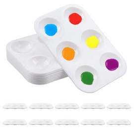 10 PCS Plastic Paint Palettes, 6 Wells Rectangular White Tray Palettes for DIY Craft and Art Painting Party Watercolor (4.72 * 3.26 inch)