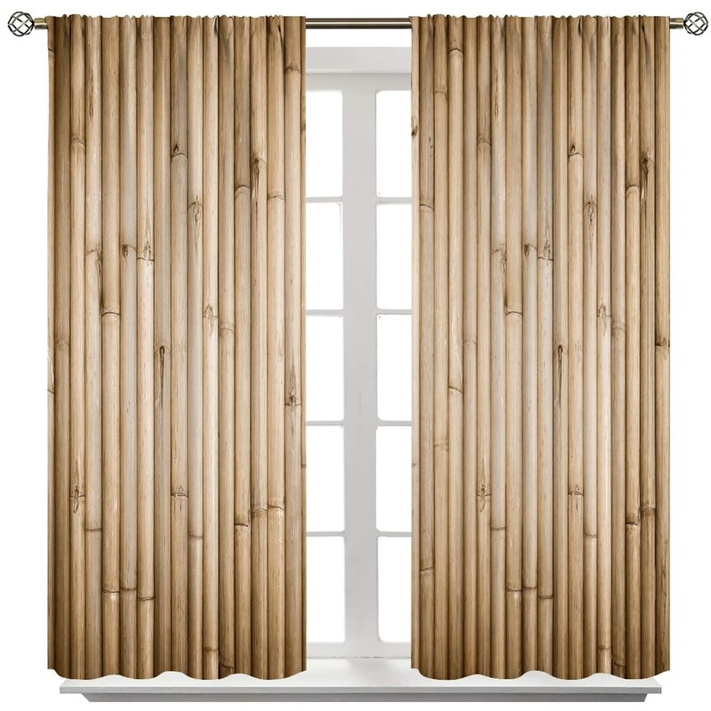 DDCBNS Bamboo Blackout Curtains,Nature Plant Leaves Abstract Design Polyester Fabric
