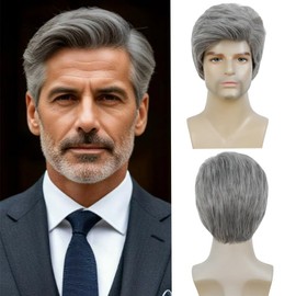 Short Grey Wigs for Men Synthetic Heat Resistant Natural Daily Full Wig Halloween Cosplay Male Hair Gray Wigs