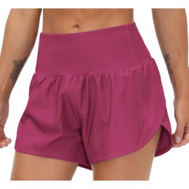 The GYM People - Pantalones cortos de entrenamiento deportivos de cintura alta para mujer, de secado rápido, con forro de malla, bolsillos con cierre, Fucsia, M