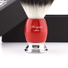 Round Shaving Brush Shiny Metal Base 100% Synthetic Silver Tips