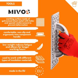 MIVOS Sanding Board - Rasp Board for Levelling Styrofoam Board Joints - Grating Board with Galvanised Sheet Steel Rasp Coating - 270 x 130 mm - Leveling Board - Grinder, IN-3707