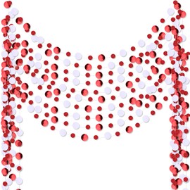 Outus 10 Pieces Round Dots Hanging Garland Each Length 13.1ft Paper Round Garland Streamers Party Backdrop Decoration for Valentine's Day Birthday Wedding Bridal Ornament (Red,White)