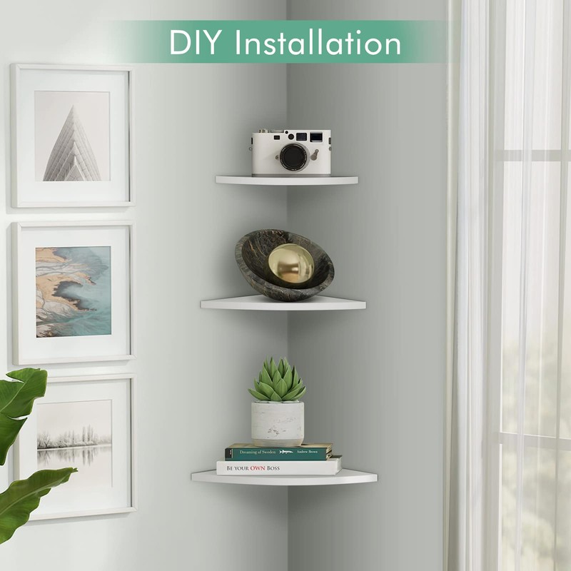 xuuyuu Corner Wall Shelves 3 Pieces Fan Shelf Wall Shelf