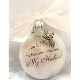 Husband Memorial Sympathy Gift Ornament Angel in Heaven I Call Him My Husband (White)