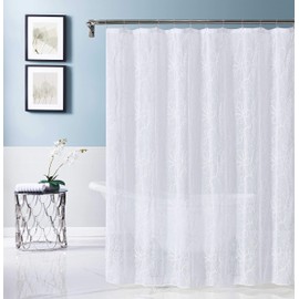 Dainty Home Bathroom 3D Stella Floral Chenille Linen Look Bath Shower Curtain 70" x 72" Water Resistant Polyester Blend Fabric Washable Perfect Cloth Shower Curtain Decor for Stylish Bathrooms