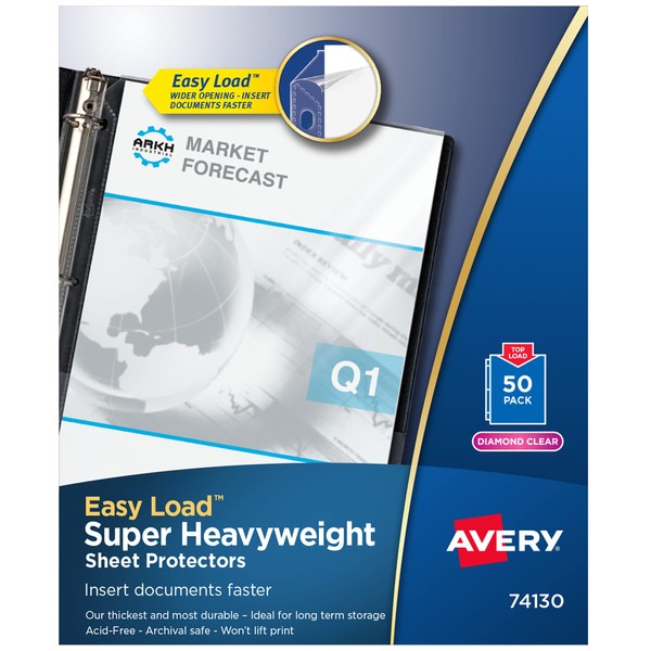 Avery Super Heavyweight Diamond Clear Sheet Protectors, 8.5" x 11", Acid-Free, Easy Load, 50ct (74130)