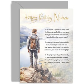 Old English Co. Happy Birthday Nephew Greeting Card - Hiking Mountains Poem Birthday Card for Nephew - Adult or Teenager - To a Special Nephew on His Birthday Card | Blank Inside with Envelope