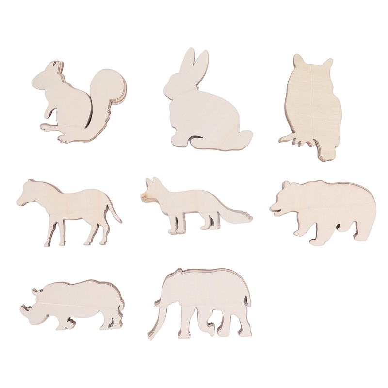 48PCS Animal Wooden Slice DIY Wood Ornaments Blank Decoration Shaped