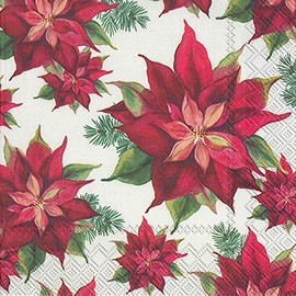 IHR Ideal Home Range Cocktail Napkins Disposable 3-Ply Paper Party Napkin Pack, 5" x 5", Poinsettia (Linen), 20-Count