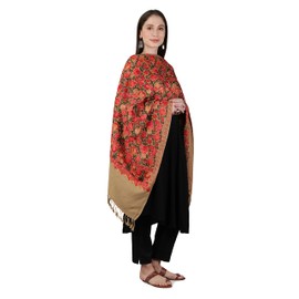 Zamour Kashmiri Embroidery Indian Shawl Stole Scarf Wrap for Wedding Parties Bridesmaid Prom, Brown, 80 x 28 inches