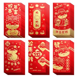 Mega-L Chinese New Year Red Envelopes Snake 2025, 18pcs Lunar New Year of the Snake Envelope Large Gold Embossed Lucky Money Envelopes LaiSee HongBao Ampao Red Pocket Money Envelopes for Cash Gifts