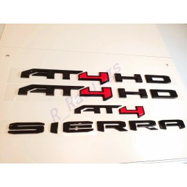 GMC 4PCS Gloss Black Red AT4 HD Emblems Sierra Letters Fit GMC Sierra 2500HD 3500HD