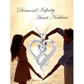 ZBA Natural Diamond Infinity Heart Necklace for Women 14K White Gold Plated Sterling Silver Infinite Love Heart Pendant Necklace Jewelry Christmas Gifts for Her Mom(Color F-G/Clarity SI1-I2)