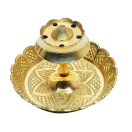 Brass Incense Holder Lotus Stick Incense Burner and Cone Incense Holder with Ash Catcher Agarbatti Stand Artistic Lotus Flower Censer Plate Incense Tray Pooja New year Decorations(2.5")(Golden)