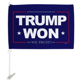Trump Flag Won Car Flag Vehicle Auto Window Decor Mount Bracket Clip on Small Tapestry Pro-Trump 2024 MAGABandera para Carros Outdoor Pole Accessories, Made in USA