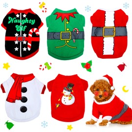 5 Pieces Christmas Dog Shirts Christmas Dog Clothes Santa Soft Costume Winter Puppy Pet Shirts for Cats Puppy Pet Apparel(S Fits 3-5 lbs)