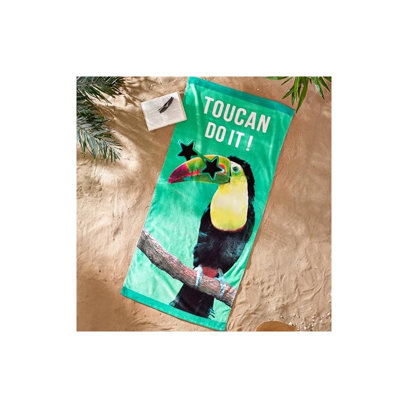 Catherine Lansfield Toucan Do It 76x160cm Cotton Beach Towel Green