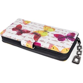 styleBREAKER Ladies Wallet with Colourful Butterfly Pattern, Vintage Design, Zipper, Purse 02040156, Colour:White-Violet-Yellow