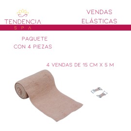Vendas Elásticas 15 Cm Tratamientos Reductivos. 4 Pzas.