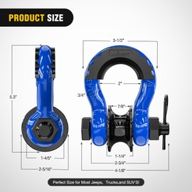 Nilight 3/4" D Ring Shackle with Towing Pulley 2 Pack 4.75 Ton (9500 Lbs) 7/8" Pin Heavy Duty Off Road Recovery Shackle with Isolators Washer Kit for Jeep Truck Tractor Vehicle ATV UTV, Blue