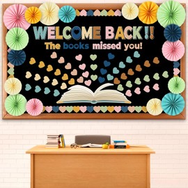 3D Heart Reading Bulletin Board Set Boho Heart Cutout Boho Cutouts Paper Fans Welcome Back The Book Missed You Craft Reading Bulletin Board Decorations for School Library Home Wall Decor Supplies
