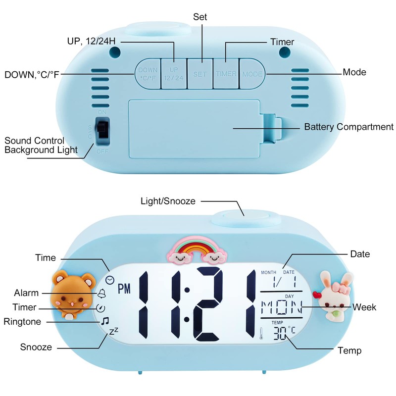 Ayybboo Kids Alarm Clock,Digital Sleep Trainer Clock with Snooze Function