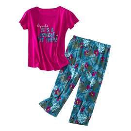 HOWINCO 2 Pack Womens Plus Size Pajama Sets Cotton Pj Set Summer Top With Capri Pants Sleepwear Jungle Orange Lounge Set 3x