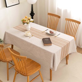 SIELUNO Table Cloth Rectangle Table Cloths Rustic Farmhouse Tablecloth Cotton Linen Waterproof Embroidery Fabric Table Cover for Indoor Outdoor Dinning Tabletop Decoration-Striped Coffee-54 x70