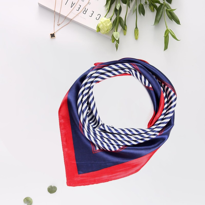 KRYMSON 2-Piece Nautical Scarf, Red/Blue/White Square Scarf, Nautical Sailor Costume