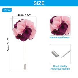 PATIKIL Flower Boutonnieres Pin, 2 Pcs Lapel Pin for Men Camellia Flower for Suit Wedding Graduation Anniversary Brooch Graduation Outfit Accessories, Purple/Pink