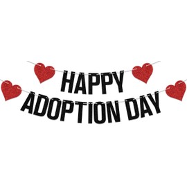 Happy Adoption Day Banner,Child Pet Adoption Party Decoration,Cat Dog Rescue,Welcome Pet Party Supplies Black Red Double-Sided