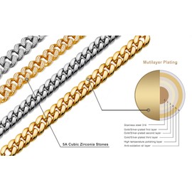 Napal Swiss Gold chain for men Necklace Cuban Link Chain for Mens Miami Cuban Necklace 18k Gold Silver Over Stainless Steel Chain for Men Hip-Hop & Cool Style Jewelry