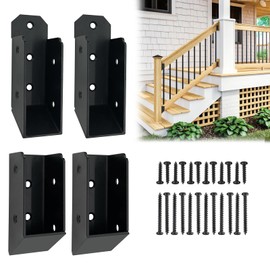 VoTwoofv 4Pair Deck Railing Brackets Connectors, U-Shaped Concealed Brackets for 2"x4" (Actual 1.5"x3.5") Wood Post, 30 Degree Slant Brackets for Stair Fence Railings W/Hardware