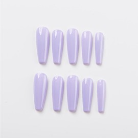 Handpainted Basic Solid Colour Long Coffin Press-on Nails, Summer Nails, Solid Color Nails, Press-on Nails for Birthday, Event, Prom, Party (Light Purple, M)