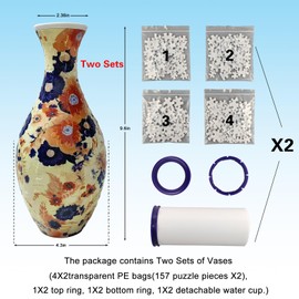 ZKflager 2 Packs 3D Puzzle Vase for Adults Unique DIY Planter Flower Vase for Flower Arrangement Home Art Decor Gifts 160 Plastic PCS Yellow Flower