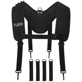FUERI Tool Belt Suspenders | Nylon Tool Bag Suspender, Carpenter Suspenders, Fully Adjustable Padded Work Belt Suspender., Black, 3.5”